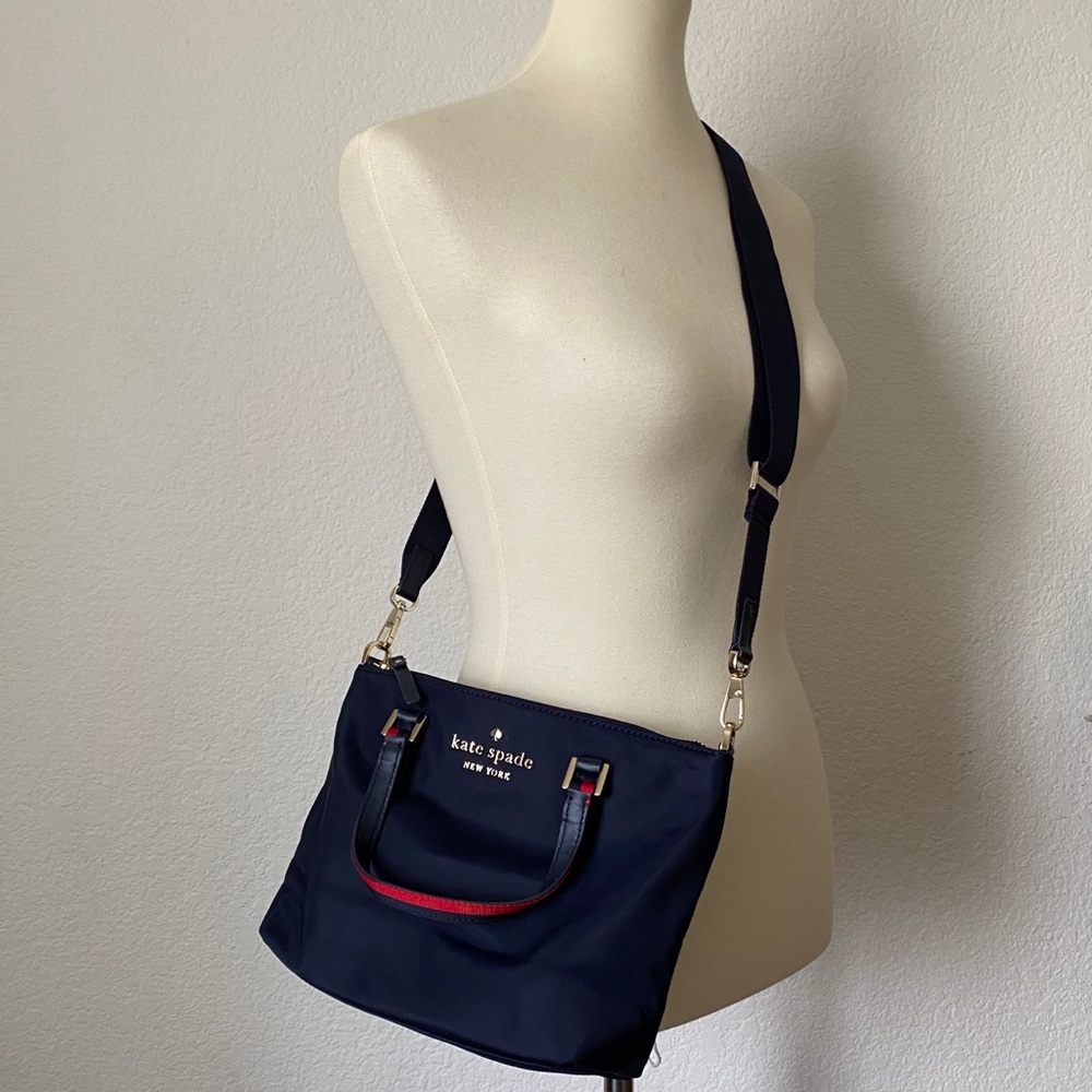 Kate Spade Nylon Satchel Crossbody Bag Navy Red